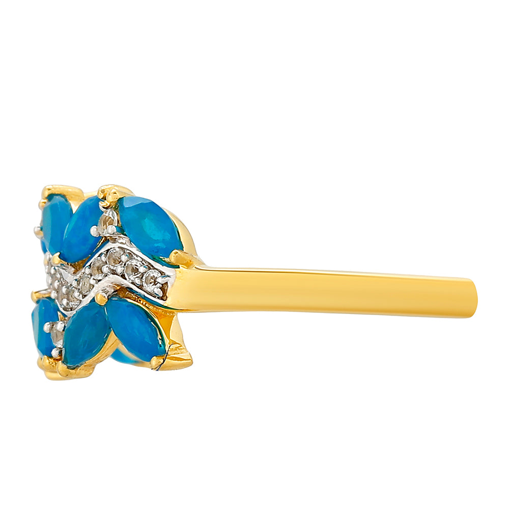 Pozlátený Strieborný Prsteň s Etiópskym Paraiba Modrým Opálom a Bielym Topásom 4 