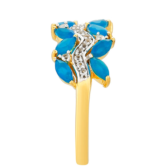 Pozlátený Strieborný Prsteň s Etiópskym Paraiba Modrým Opálom a Bielym Topásom