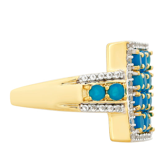 Pozlátený Strieborný Prsteň s Etiópskym Paraiba Modrým Opálom a Bielym Topásom