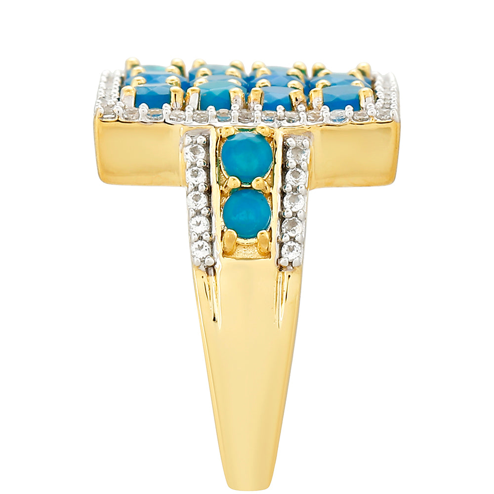 Pozlátený Strieborný Prsteň s Etiópskym Paraiba Modrým Opálom a Bielym Topásom