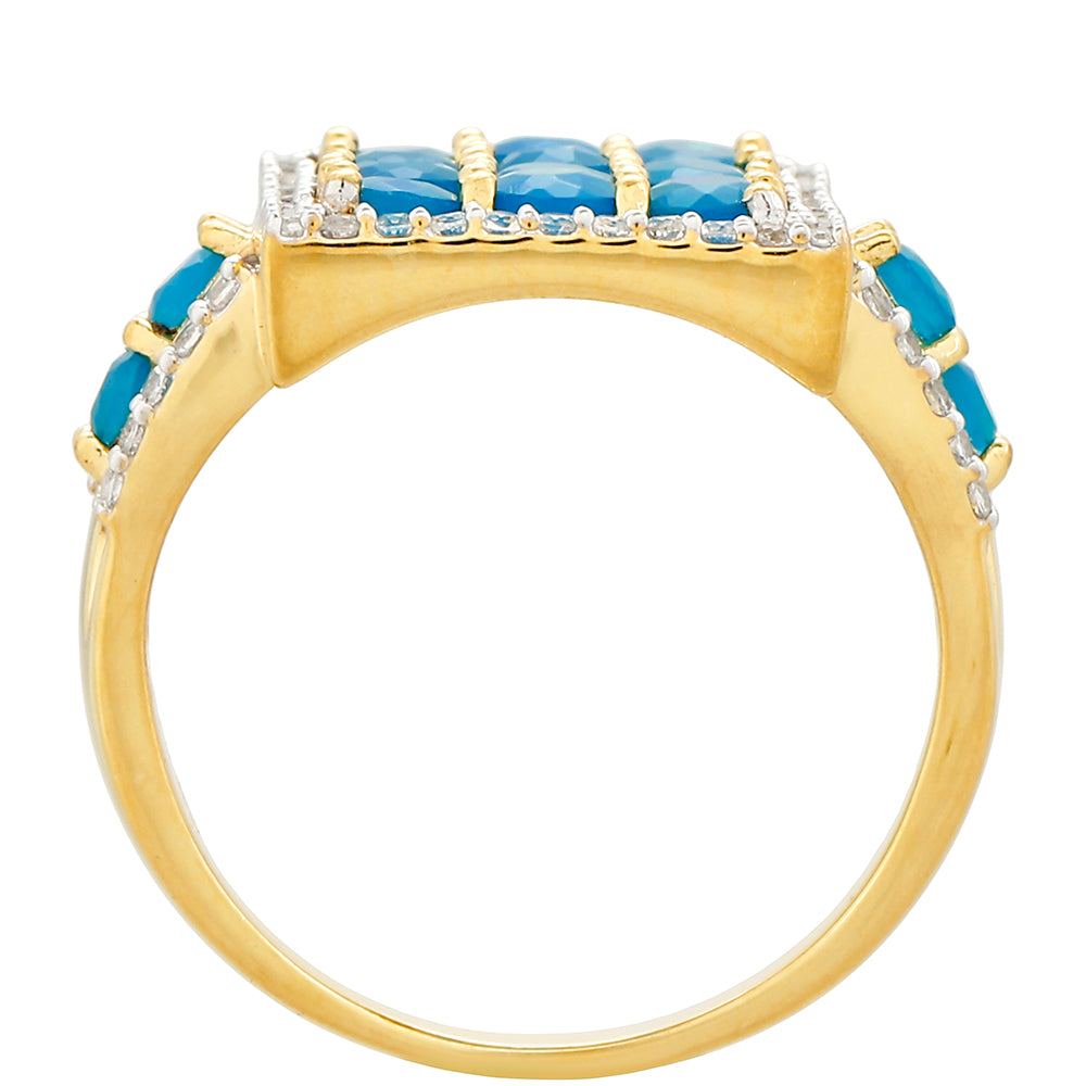 Pozlátený Strieborný Prsteň s Etiópskym Paraiba Modrým Opálom a Bielym Topásom 4 