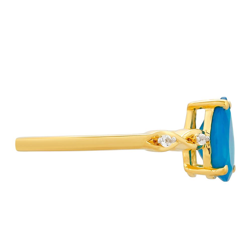 Pozlátený Strieborný Prsteň s Etiópskym Paraiba Modrým Opálom a Bielym Topásom 2 