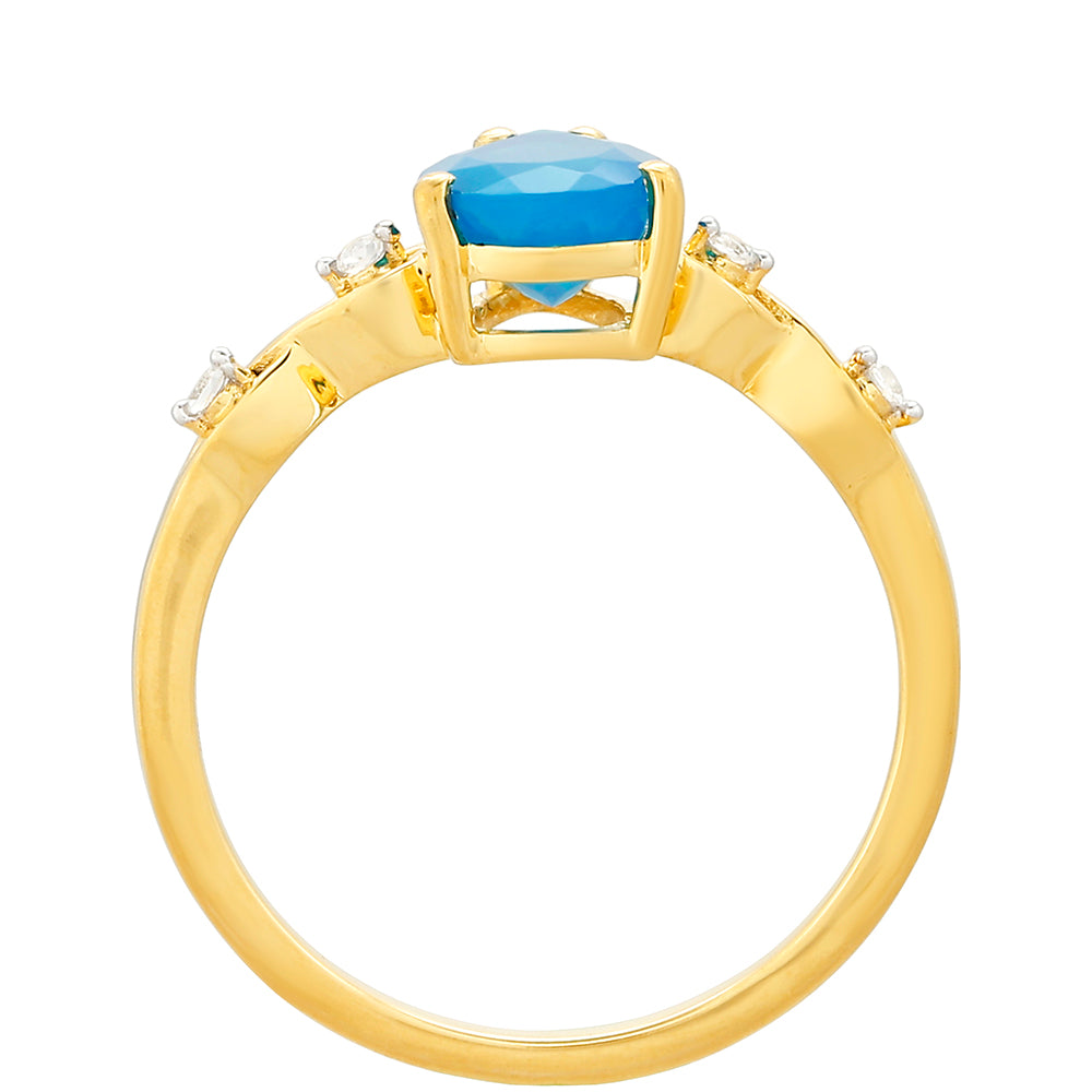 Pozlátený Strieborný Prsteň s Etiópskym Paraiba Modrým Opálom a Bielym Topásom