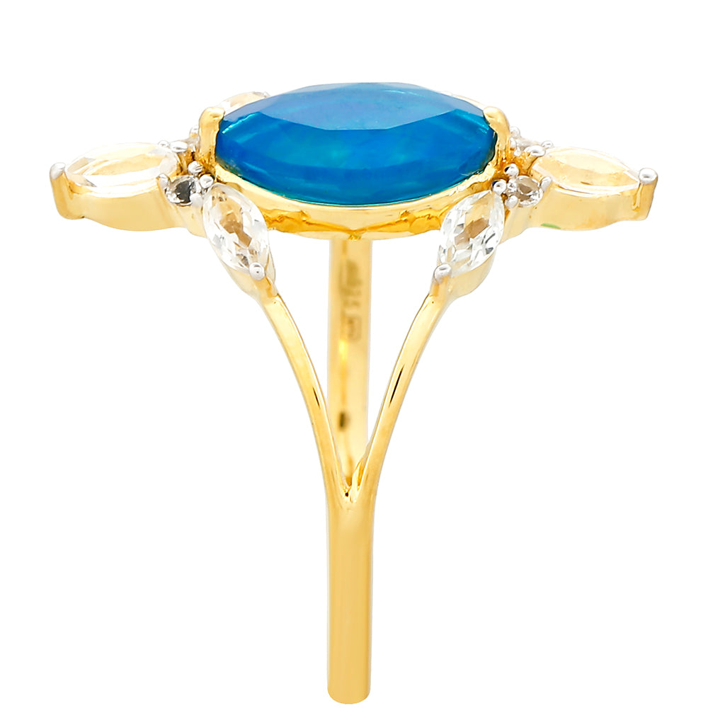 Pozlátený Strieborný Prsteň s Etiópskym Paraiba Modrým Opálom a Bielym Topásom 3 