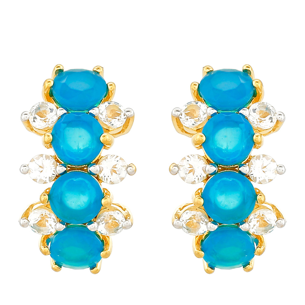 Pozlátené Strieborné Náušnice s Etiópskym Paraiba Modrým Opálom a Bielym Topásom 1 