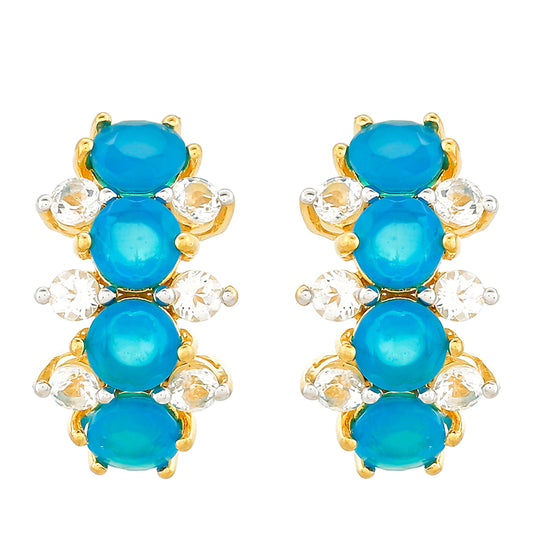 Pozlátené Strieborné Náušnice s Etiópskym Paraiba Modrým Opálom a Bielym Topásom