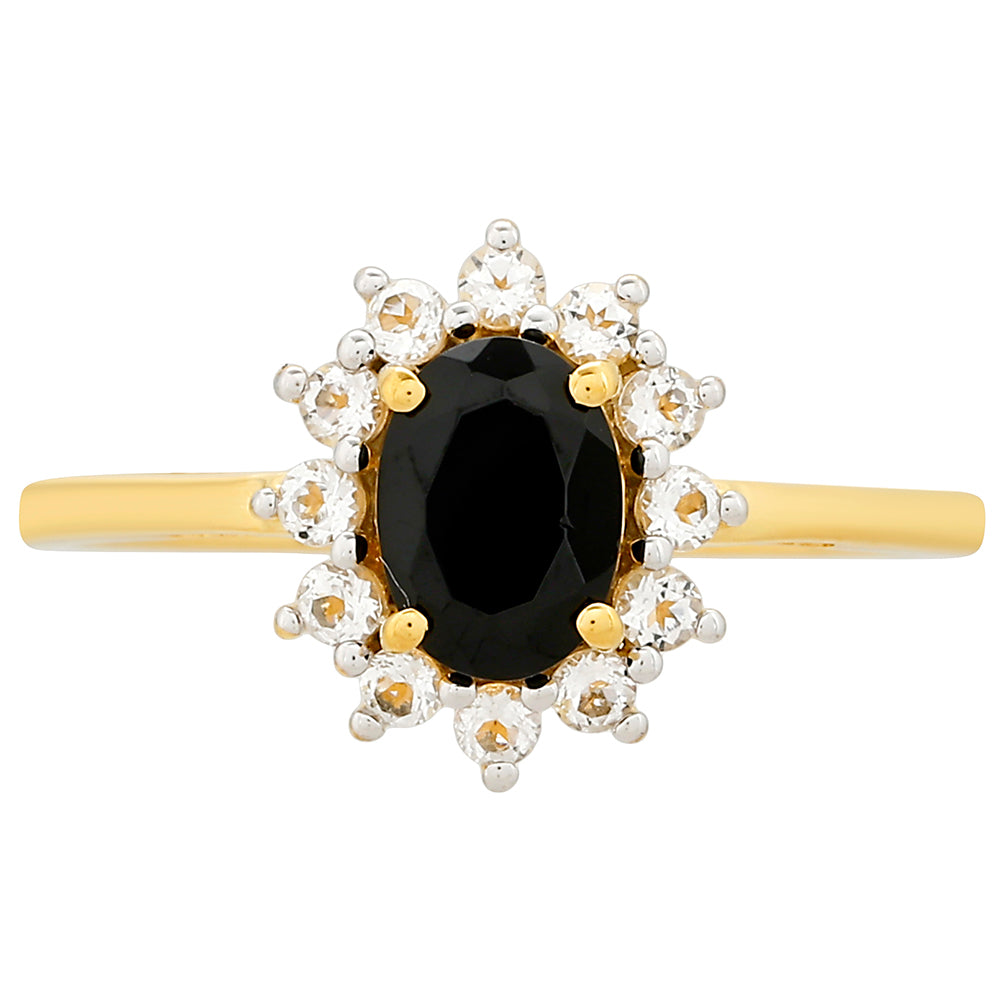 Pozlátený Strieborný Prsteň s Čiernym Turmalínom a Bielym Topásom 1 