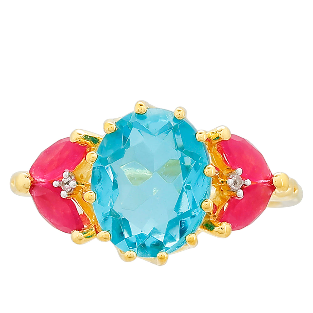 Pozlátený Strieborný Prsteň s Paraiba Kremeňom a Červeným Kremeňom 1 