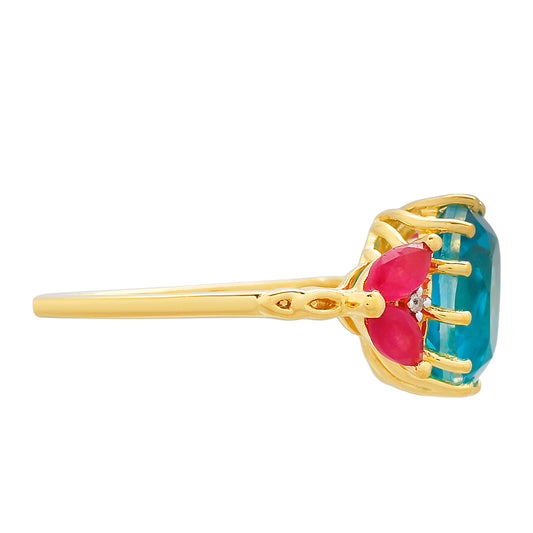 Pozlátený Strieborný Prsteň s Paraiba Kremeňom a Červeným Kremeňom