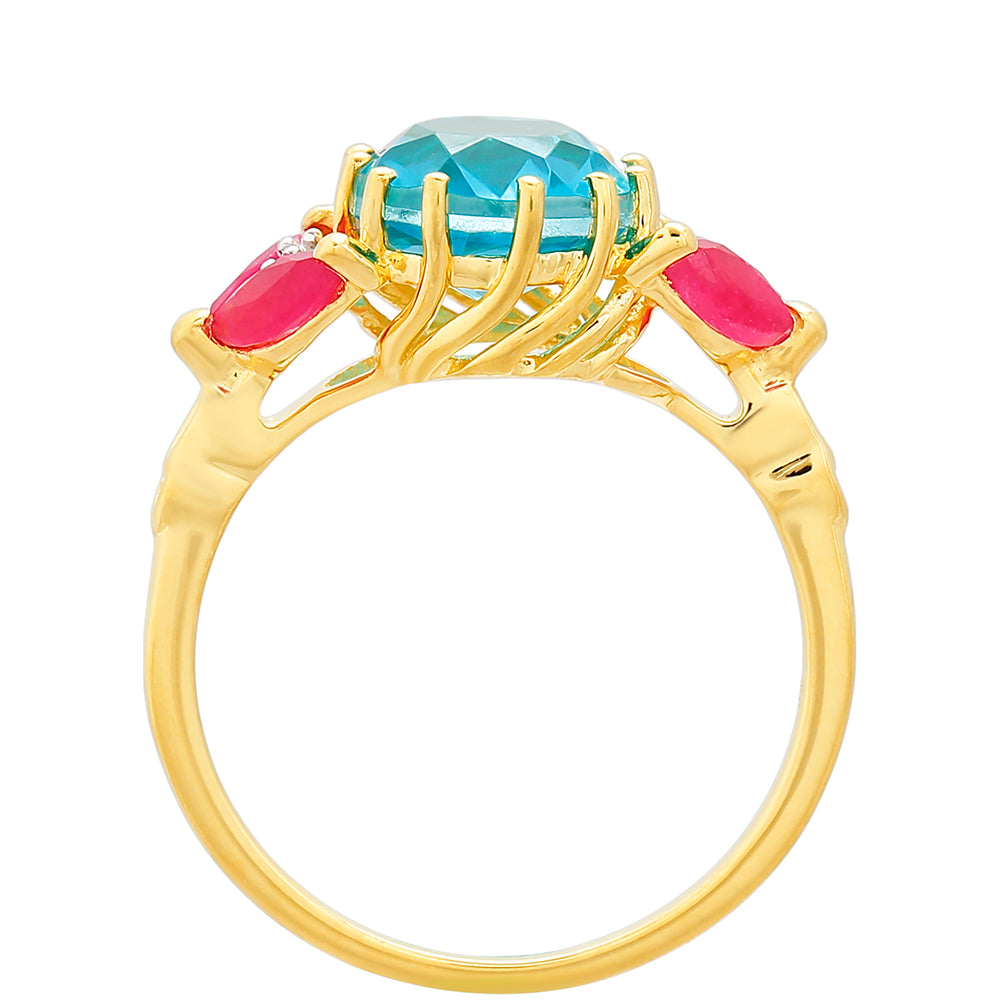 Pozlátený Strieborný Prsteň s Paraiba Kremeňom a Červeným Kremeňom 4 