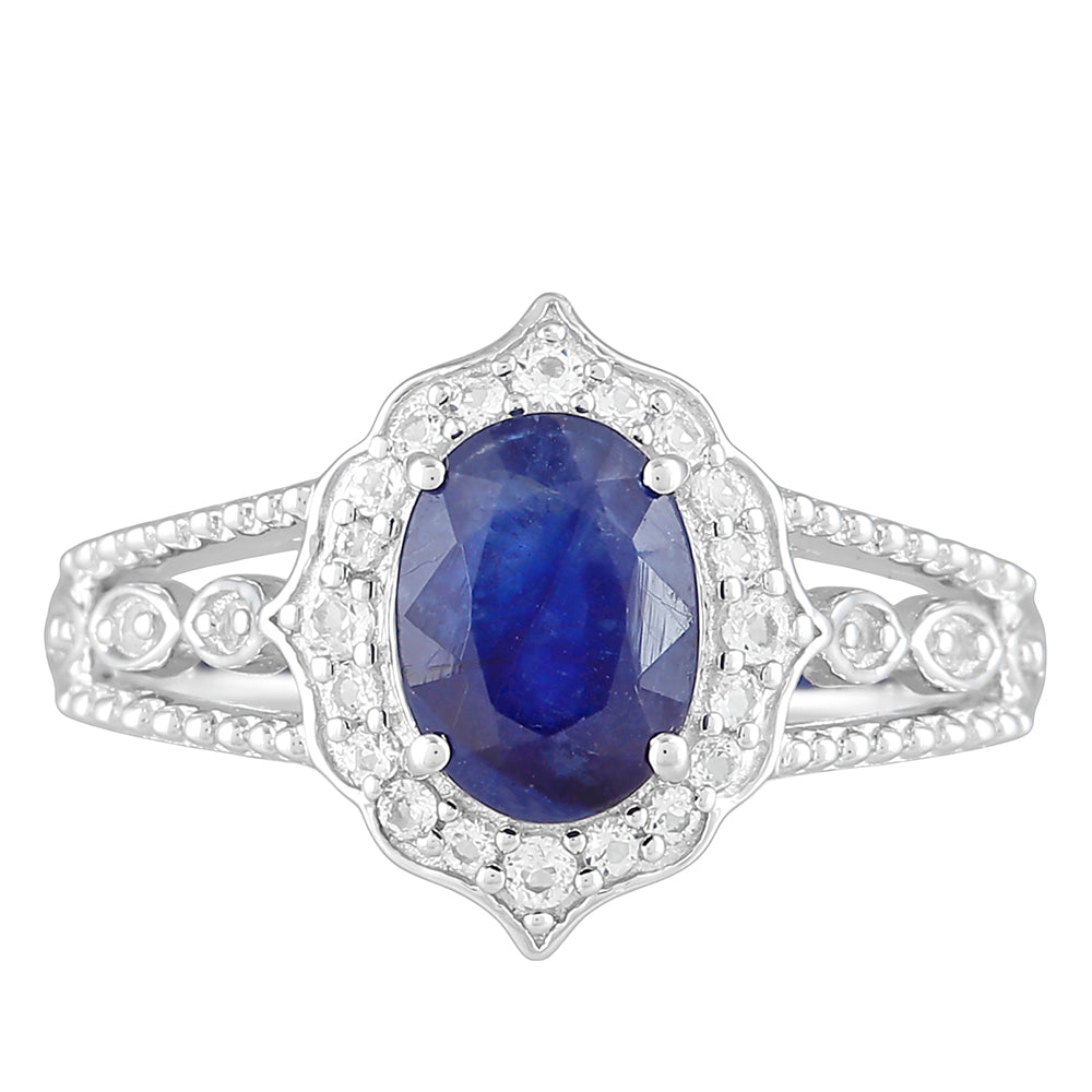 Strieborný Prsteň s Thajským Zafírom a Bielym Topásom