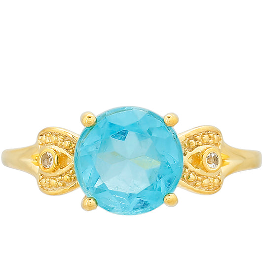 Pozlátený Strieborný Prsteň s Paraiba Kremeňom a Bielym Topásom