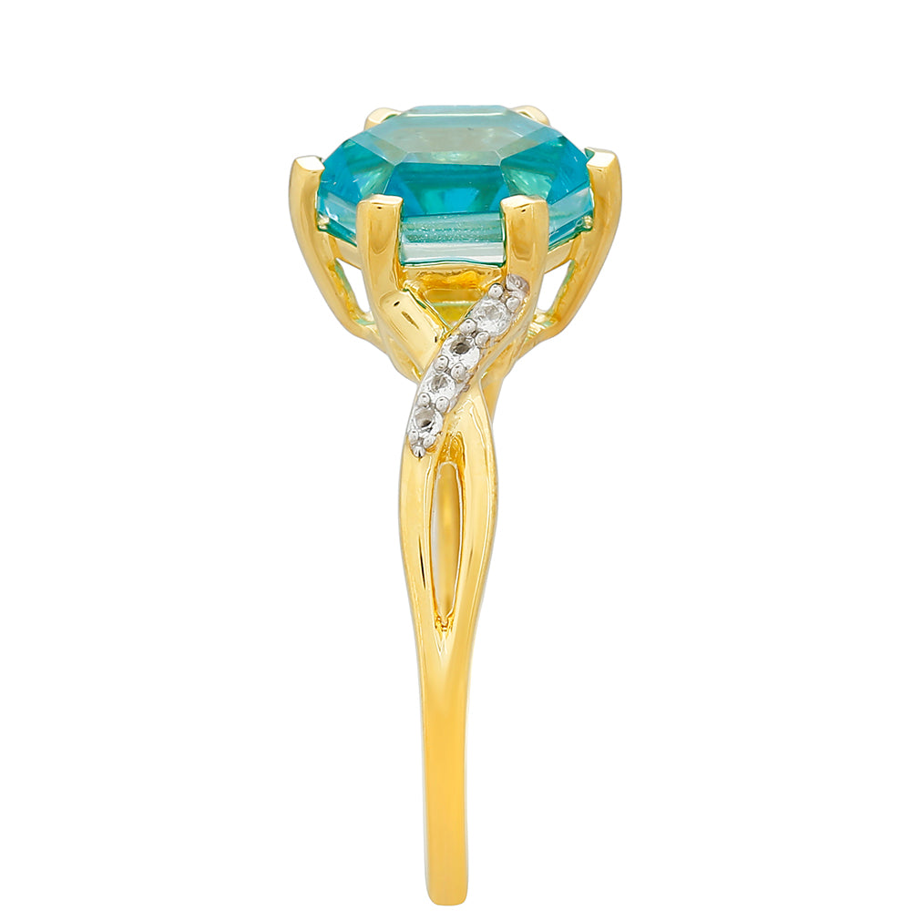 Pozlátený Strieborný Prsteň s Paraiba Kremeňom a Bielym Topásom