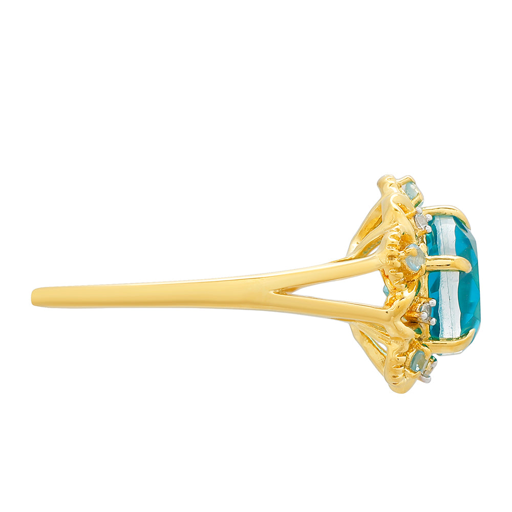 Pozlátený Strieborný Prsteň s Paraiba Kremeňom a Modrým Topásom 2 