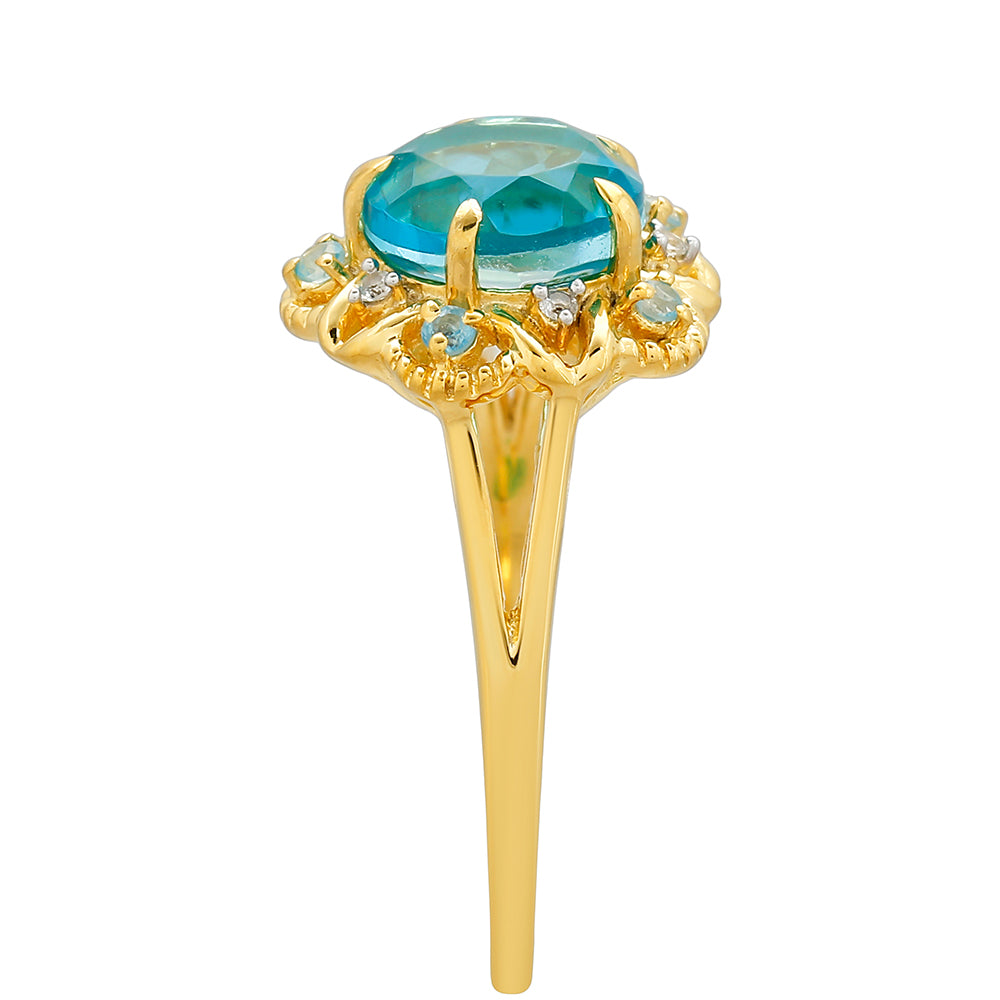 Pozlátený Strieborný Prsteň s Paraiba Kremeňom a Modrým Topásom 3 