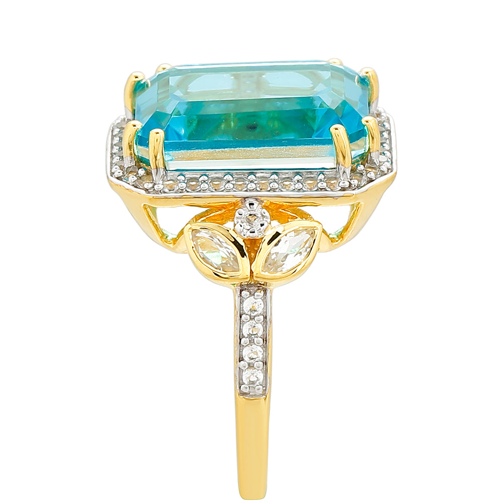 Pozlátený Strieborný Prsteň s Paraiba Kremeňom a Bielym Topásom 3 