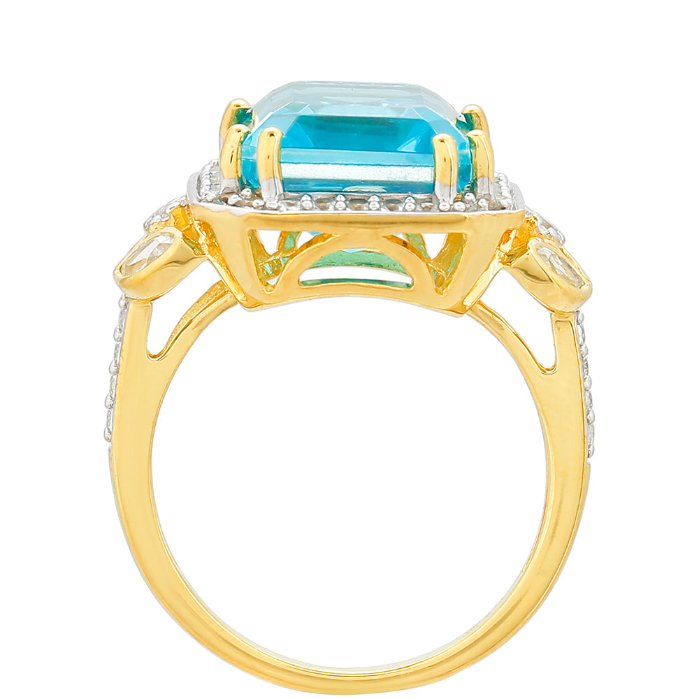 Pozlátený Strieborný Prsteň s Paraiba Kremeňom a Bielym Topásom 4 