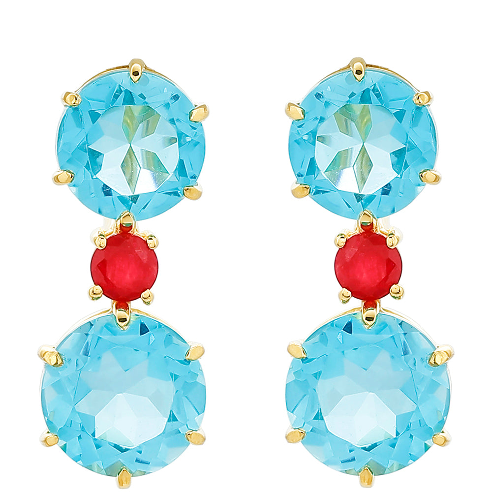 Pozlátené Strieborné Náušnice s Paraiba Kremeňom a Červeným Kremeňom