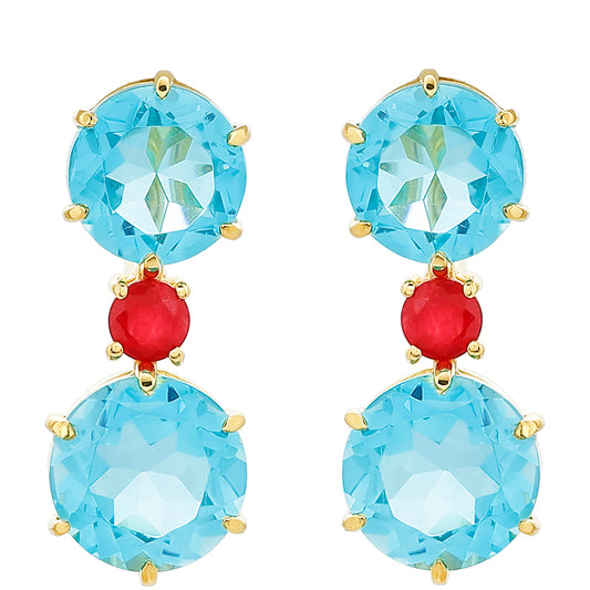 Pozlátené Strieborné Náušnice s Paraiba Kremeňom a Červeným Kremeňom