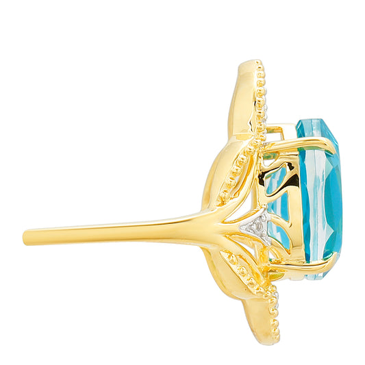 Pozlátený Strieborný Prsteň s Paraiba Kremeňom a Bielym Topásom