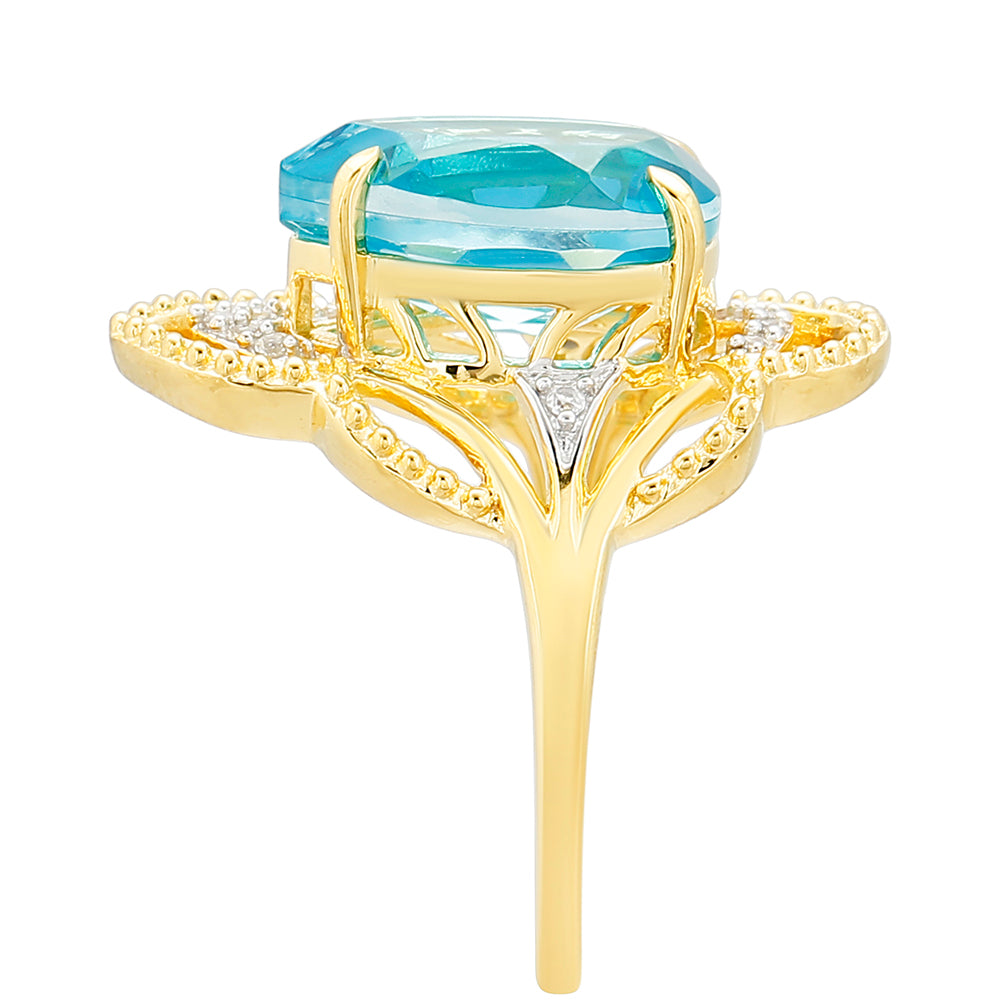 Pozlátený Strieborný Prsteň s Paraiba Kremeňom a Bielym Topásom