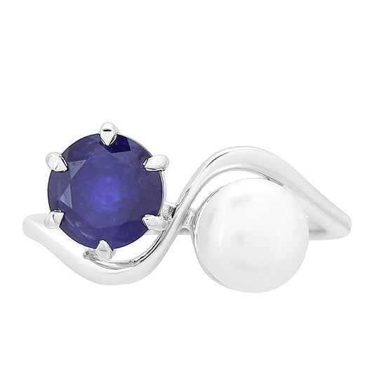 Strieborný Prsteň s Thajským Zafírom a Bielou Sladkovodnou Perlou