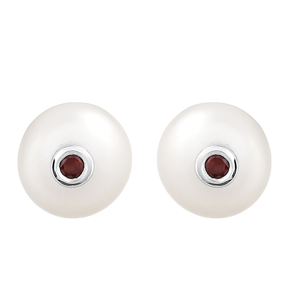 Strieborné Náušnice s Granátom a Bielou Sladkovodnou Perlou 1 