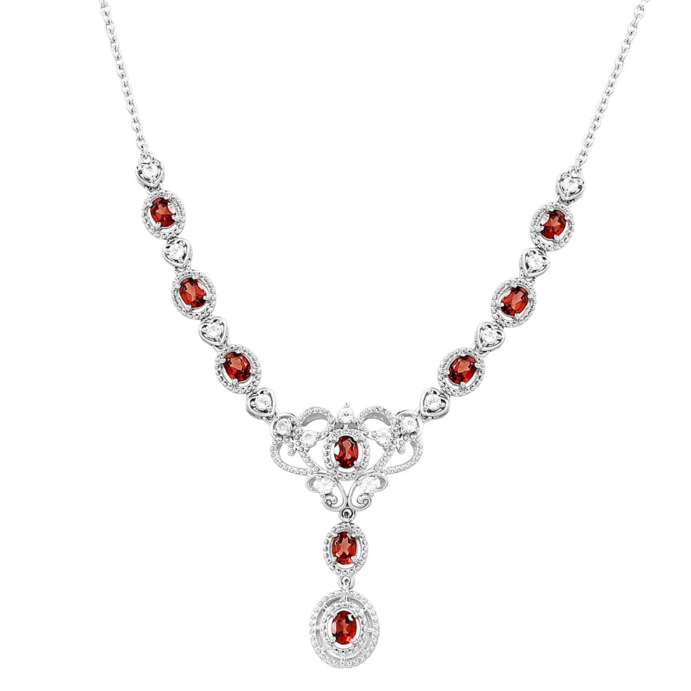 Strieborný Náhrdelník s Granátom a Bielym Topásom