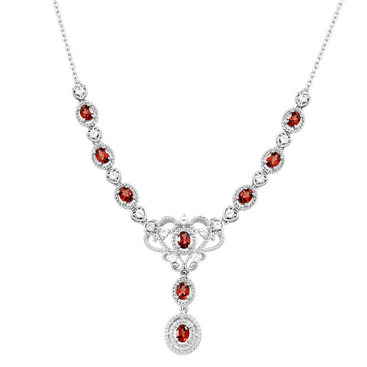 Strieborný Náhrdelník s Granátom a Bielym Topásom