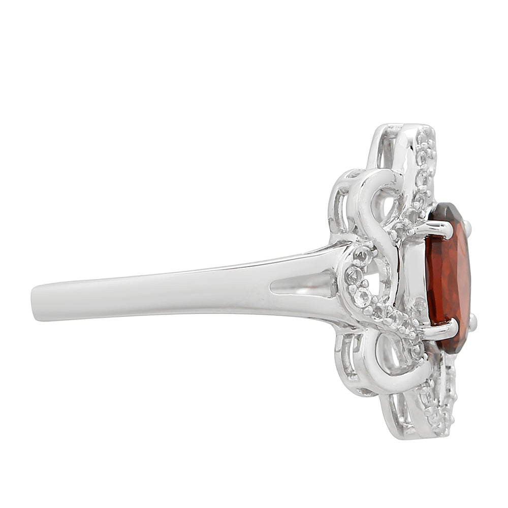 Strieborný Prsteň s Granátom a Bielym Topásom