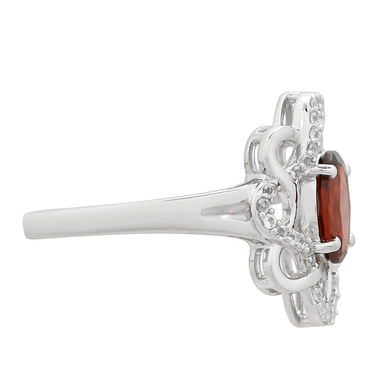 Strieborný Prsteň s Granátom a Bielym Topásom