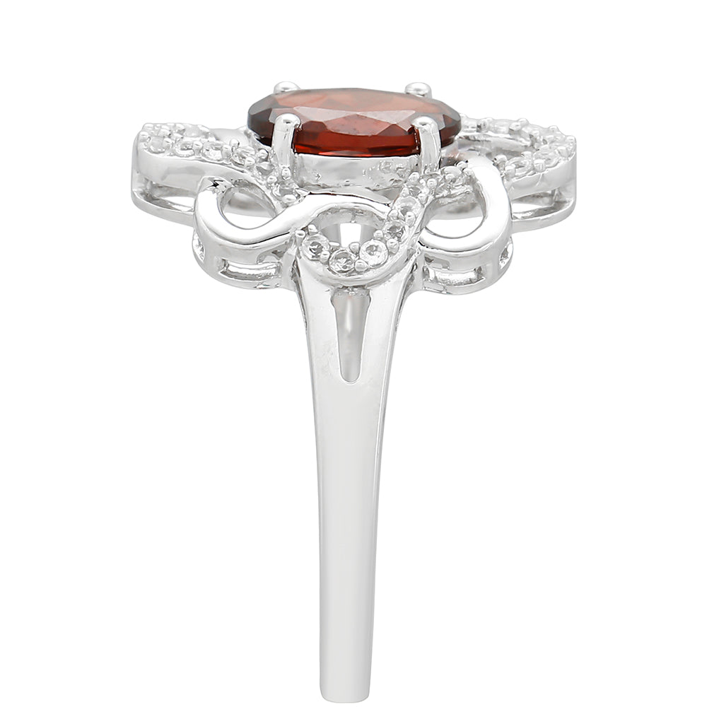 Strieborný Prsteň s Granátom a Bielym Topásom