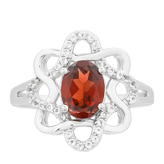 Strieborný Prsteň s Granátom a Bielym Topásom