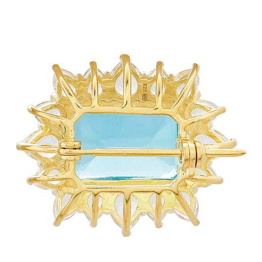 Pozlátený Strieborný Brošňa s Paraiba Kremeňom a Bielym Topásom