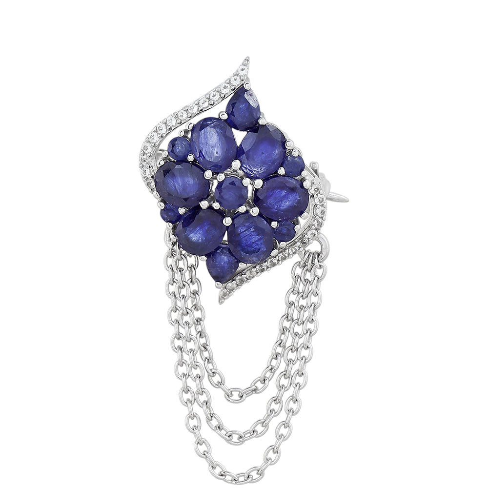 Strieborný Brošňa s Thajským Zafírom 1 