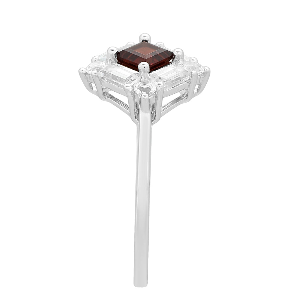 Strieborný Prsteň s Granátom a Bielym Topásom