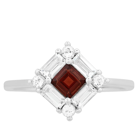 Strieborný Prsteň s Granátom a Bielym Topásom