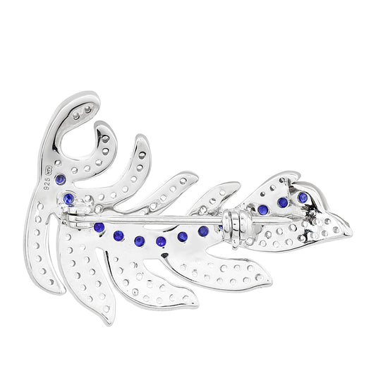 Strieborný Brošňa s Thajským Zafírom a Bielym Topásom