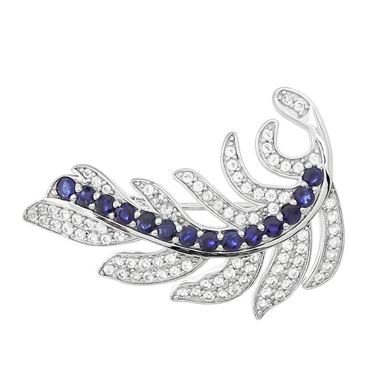 Strieborný Brošňa s Thajským Zafírom a Bielym Topásom