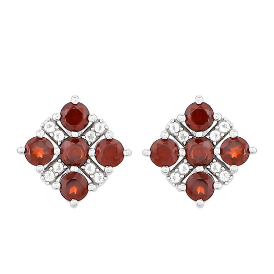 Strieborné Náušnice s Granátom a Bielym Topásom