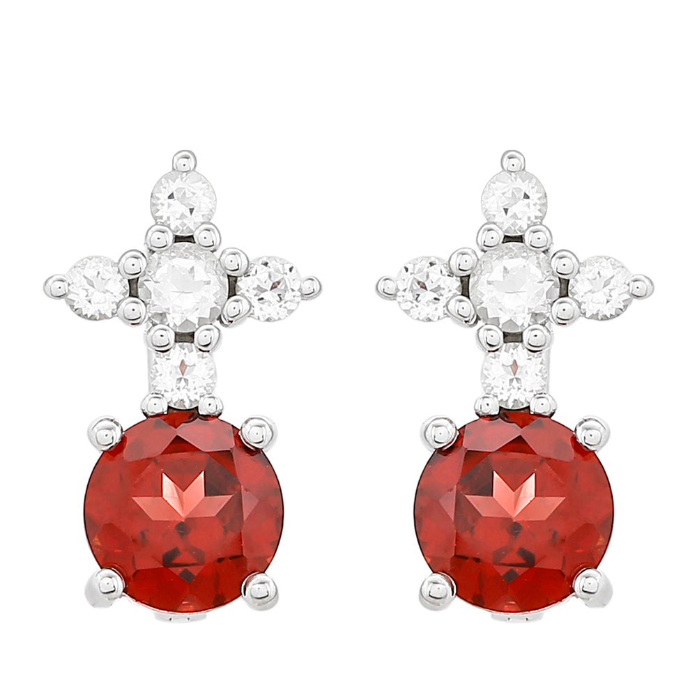Strieborné Náušnice s Granátom a Bielym Topásom