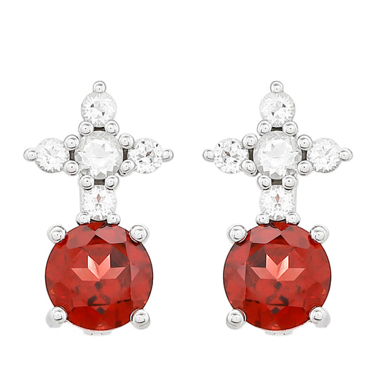 Strieborné Náušnice s Granátom a Bielym Topásom
