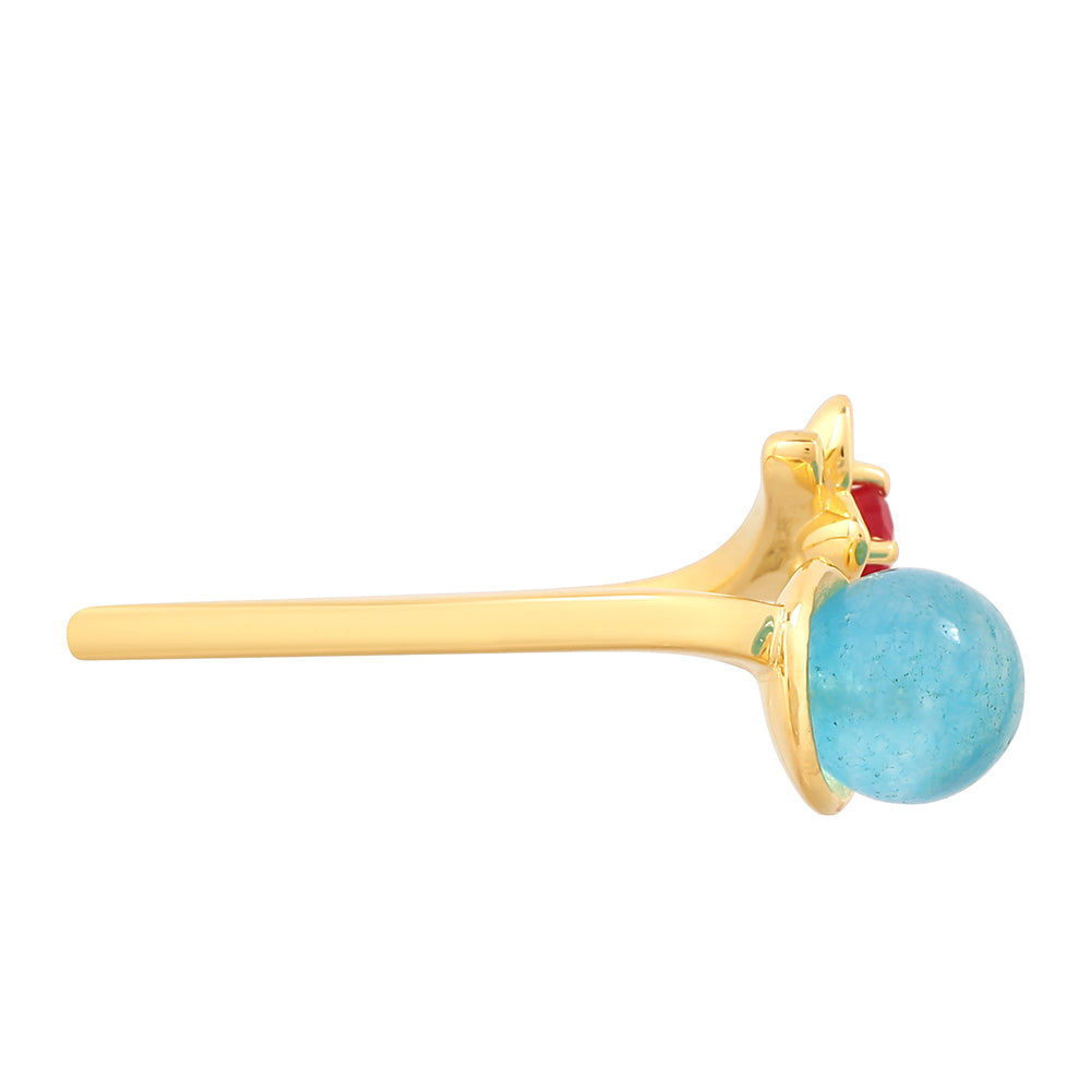 Pozlátený Strieborný Prsteň s Paraiba Kremeňom a Červeným Kremeňom 2 