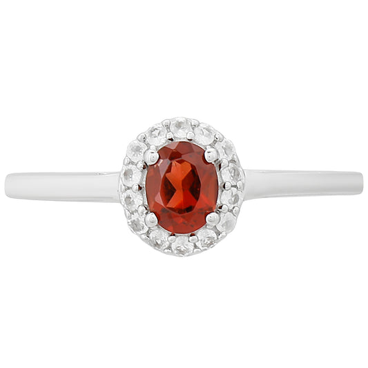 Strieborný Prsteň s Granátom a Bielym Topásom