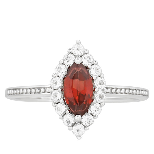 Strieborný Prsteň s Granátom a Bielym Topásom