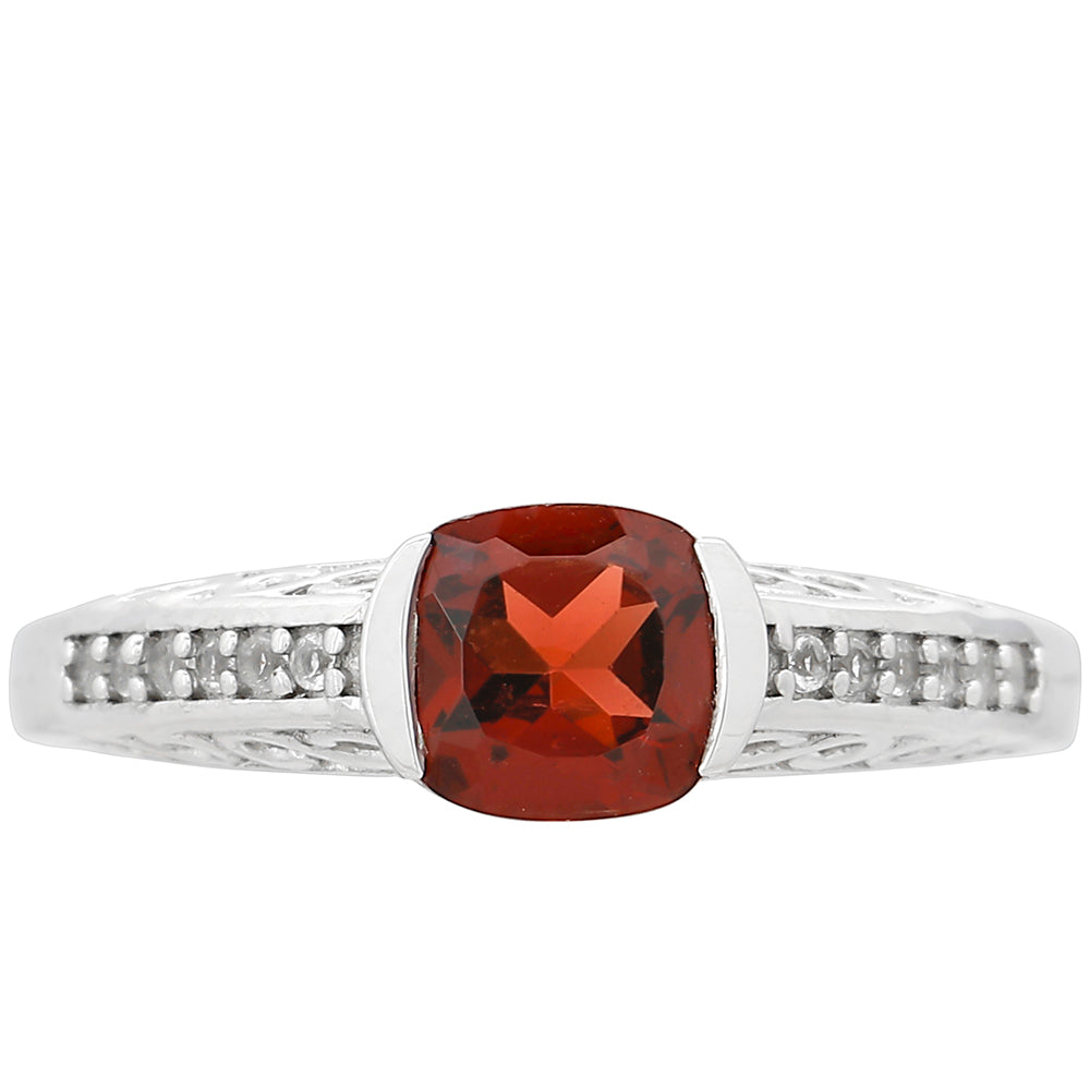 Strieborný Prsteň s Granátom a Bielym Topásom 1 