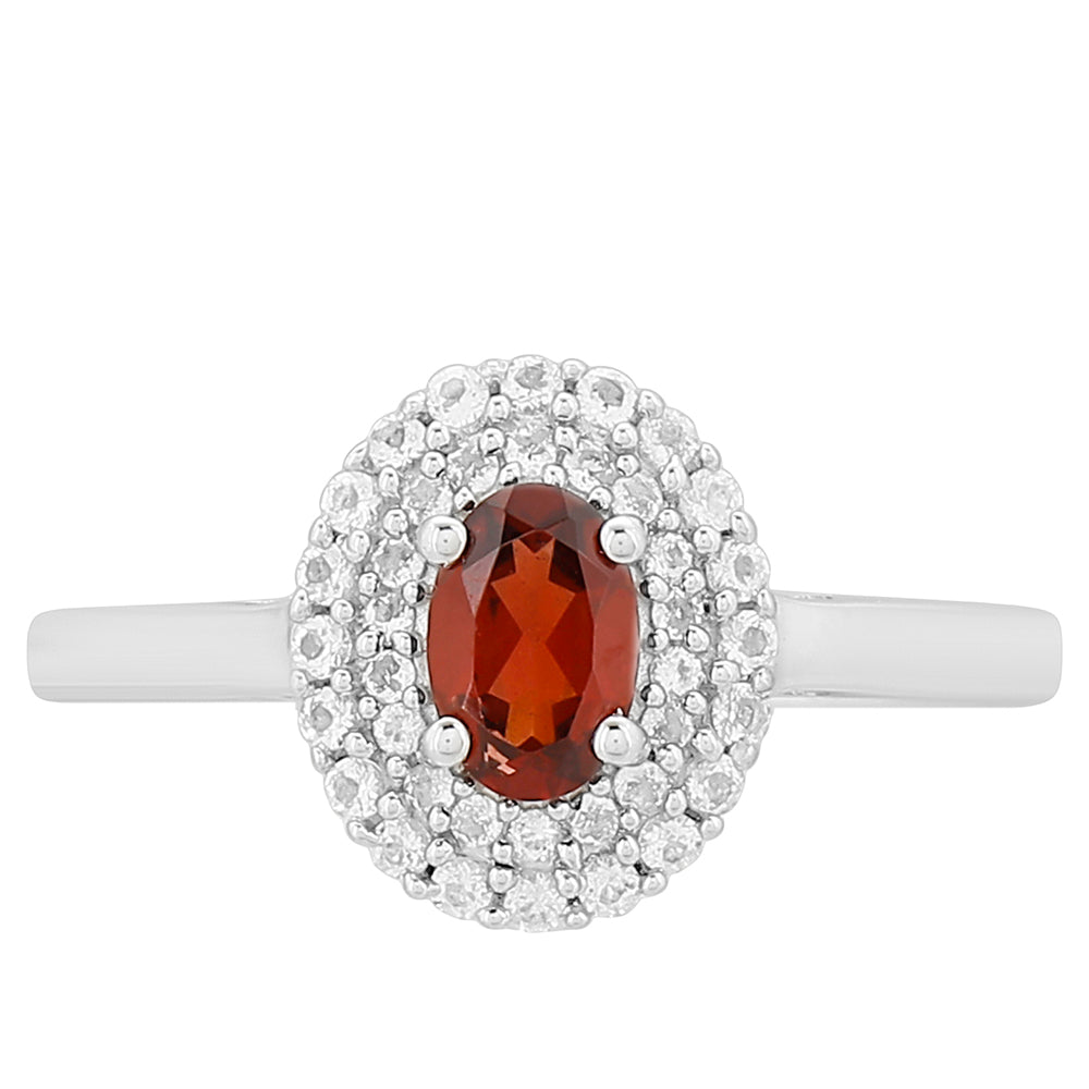 Strieborný Prsteň s Granátom a Bielym Topásom 1 