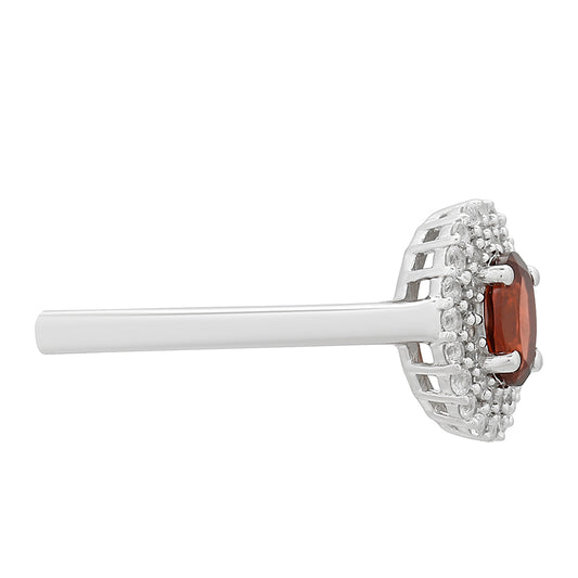 Strieborný Prsteň s Granátom a Bielym Topásom