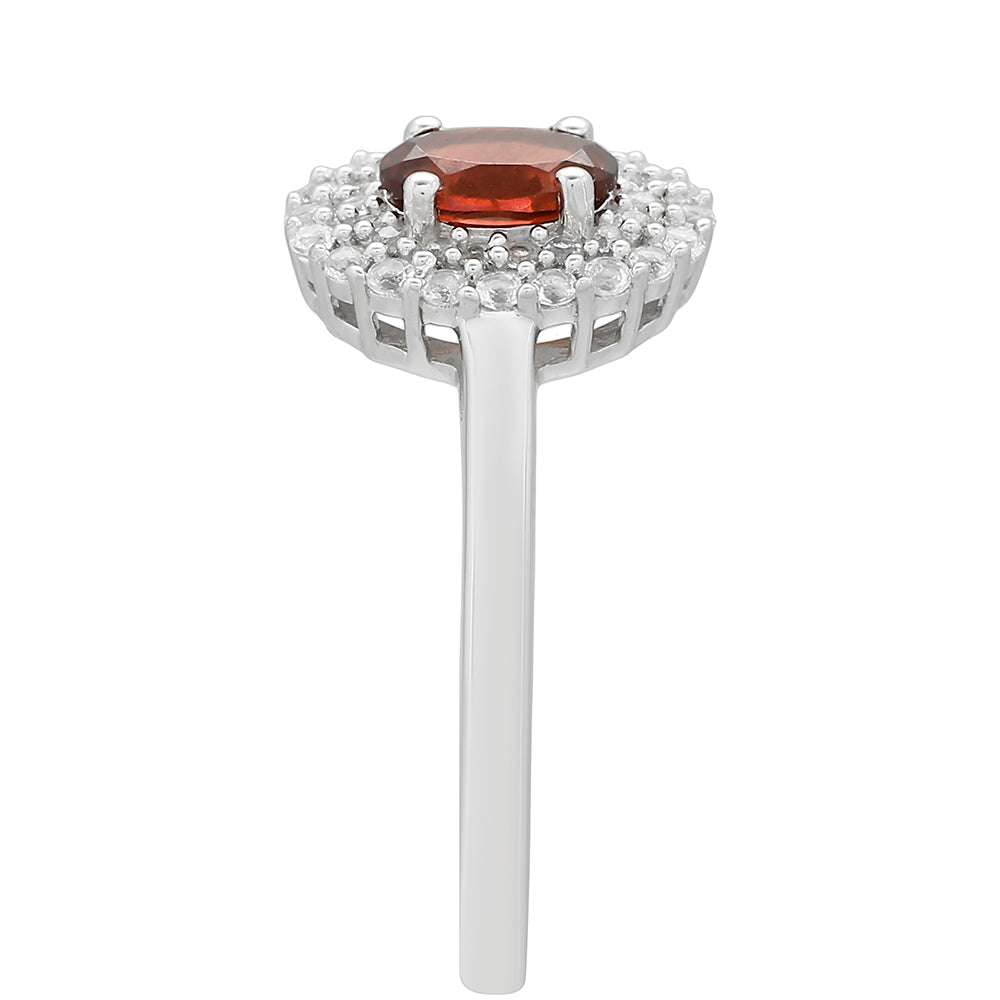 Strieborný Prsteň s Granátom a Bielym Topásom