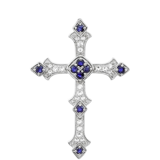 Kríž Strieborný Prívesok s Thajským Zafírom a Bielym Topásom